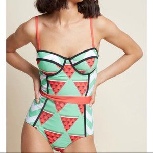 ModCloth High Dive Watermelon One Piece Swimsuit - M